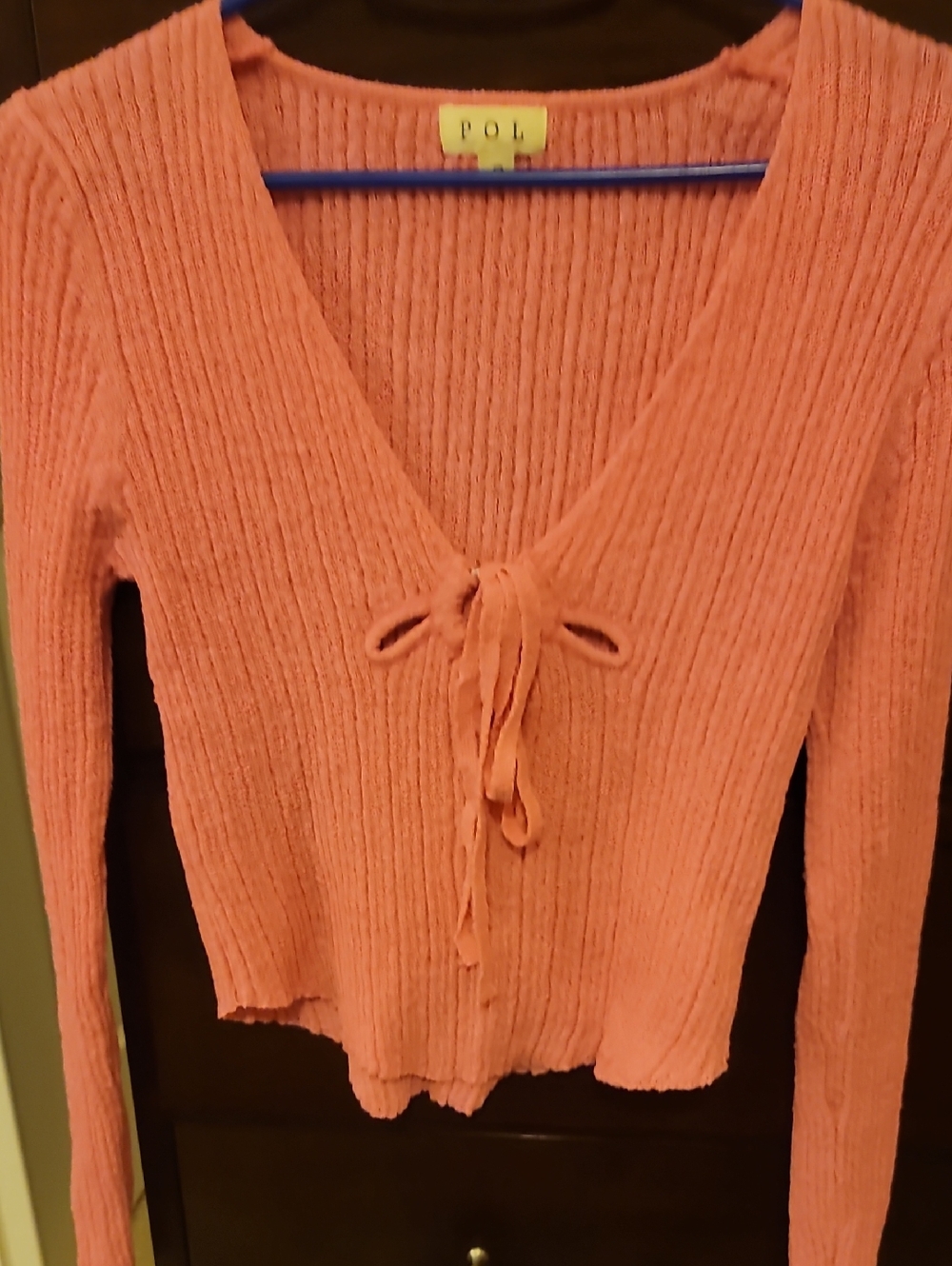 NWOT POL Pink Tie-Front Ribbed Knit Top Size Small